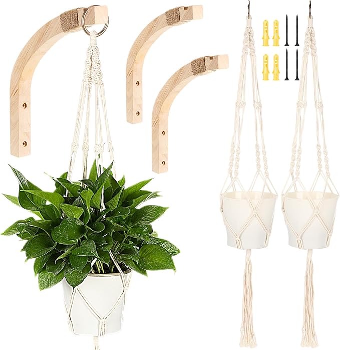 4 Pack Plant Wall Hanger for Indoor Plants 2 Pcs Plant Hangers Indoor Wall Mount 2 Pcs 41'' Macrame Plant Hangers Indoors Plant Hooks for Wall Outdoor Flower Pots Garden Decoration