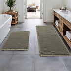 MIULEE Set of 2 Waffle Bathroom Rugs, Boho Bath Rugs Non Slip Washable, Super Absorbent Bath Mats, Ultra Soft Rubber Backed Shower Mats for Bathroom Floor, Tub, Green, 17"x24"+17"x48"