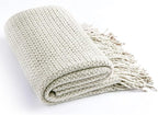 Blagic Grey and White Knit Throw Blanket with Tassel Home Decor Blanket Holiday Throw Wrap Shawl Scarf, Lightweight Soft Cozy Warm Fluffy, Wheat Textured, 60" W x 80" L