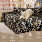 ROOMLIFE Black Sofa Cover, Vintage Boho Couch Cover for 3 Cushion Sofa, Non Slip Soft Chenille Sofa Slipcovers for Dog, Washable Furniture Sofa Protector Cover with Tassel for Living Room, 71''X118”