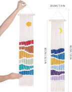 Boho Macrame Wall Hanging Decor Set, 2PCS Southwest Bohemian Handmade Woven Sun&Moon Mountain Geography Tapestry with Long Tassel, Gypsy Rainbow Ornament for Nursery Decoration Girl Christmas Gift