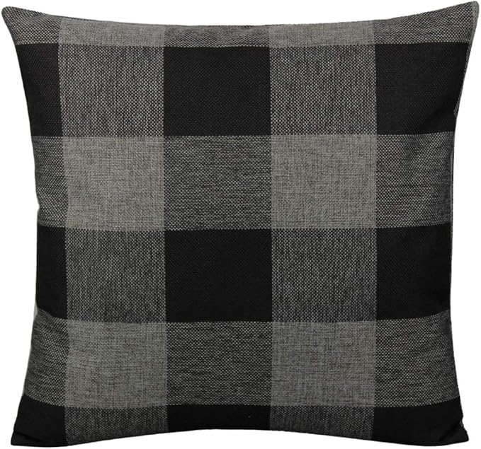 VAKADO Black Grey/Gray Farmhouse Buffalo Plaid Throw Pillow Covers 26x26 Inch Set of 2 Retro Rustic Checkers Decorative Cushion Cases Home Decor for Couch Bed Sofa