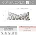 BlissBlush 14x36 Lumbar Pillow Cover for Bed, Light Gray Rectangular Long Throw Pillowcase, Embroidered Velvet Floral Tufted Farmhouse Accent Cushion (Cover Only)