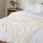Madison Park 100% Cotton Tufted Chenille Design With Fringe Tassel Luxury Elegant Chic Lightweight, Breathable Cover, Luxe Cottage Room Décor Summer Blanket, 50" x 60", Ivory