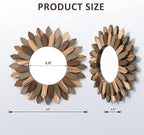 Honiway Boho Wall Decor Mirror 2 Pack 12 inch Rustic Wood Decorative Mirror for Room Decor Rustic Farmhouse Wall Decor for Bedroom Bathroom Living Room Entryway Tril Color