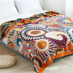 Boho Blanket for Bed 100% Cotton Bohemian Throw Blankets Ultra Soft Woven Muslin Decorative Blankets All Seasons Vintage Quilt Knitted Blanket for Sofa Chair (Colorful, 50"x60")