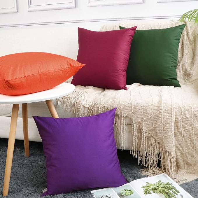 Thmyo 4-Pack 100% Cotton Comfortable Solid Decorative Throw Pillow Case Christmas Square Cushion Covers Pillowcases DIY Throw Pillow Covers for Sofa Bed Car(18x18 inch/45x45cm,Wine Red)