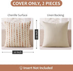 ANRODUO Boho Chenille Textured Tufted Pillow Covers 20x20 Inch Set of 2 Woven Decorative Throw Pillow Covers with Raised Stripes Accent Neutral Pillowcase for Couch Sofa Bed Living Room, Cream Rust