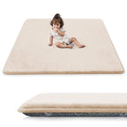 1.3" Thick Baby Play Mat for Floor, 79x79 Playpen Mat, Pro Soft Flannel Foam Mats Toddler Infant Kids Crawling for Nursery Rug Playroom Living Room Waterproof Easy Care Non-Slip (Beige)