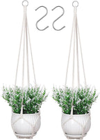 YIBOT Macrame Plant Hanger Indoor Set of 2 with 2 S Hooks, Indoor Outdoor Hanging Planter for Plants Holder with Decorative No Tassels, Boho Home Decor, 35 Inch, Ivory (Pots Not Included)