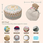 MOCOFO Round Bohemian Ottoman Pouf Cover, 18 Inch, Cotton Blend, Church Window Print, Living Room Storage Footrest, Cover Only (Light Tie-dye Cyan)