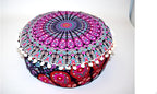 CRAFT KALA Pink Peacock Large Hippie Mandala Meditation Floor Ottoman Pillow Cushion Pouf Cover Square Poufs Bohemian Circle Floor Cushion Case Outdoor Fireplace Yoga Living Room Decor Cover 24" Round