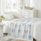 WRENSONGE Throw Blanket Bubble Bowknot Blue Soft Cozy Fluffy Warm Throw for Couch Sofa Bed Camping Picnic Travel Lightweight - 50"*60"