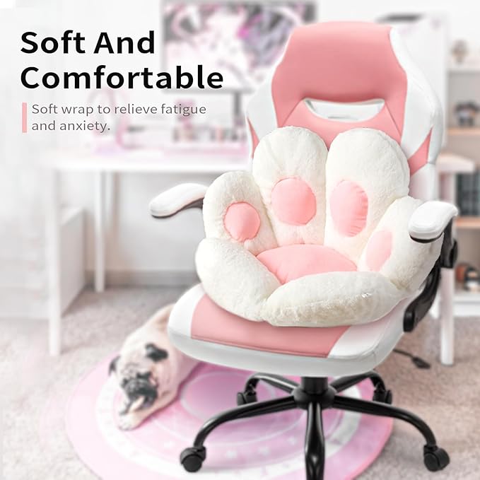 Ditucu Cat Paw Cushion Kawaii Chair Cushions 31.4 x 27.5 inch Cute Stuff Seat Pad Comfy Lazy Sofa Office Floor Pillow for Gaming Chairs Room Decor White