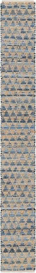 Unique Loom Chindi Jute Collection Area Rug (1' 2" x 10' Table Runner, Navy Blue/ Natural)