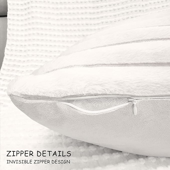 2 Pack 12x20 Pillow Cover Velvet Pillow Covers, Faux Fur Oblong Throw Pillow Covers for Living Room Decorations Throw Pillow Case, Throw Pillow Cover Cushion Cover for Home Sofa Bedroom Car, White