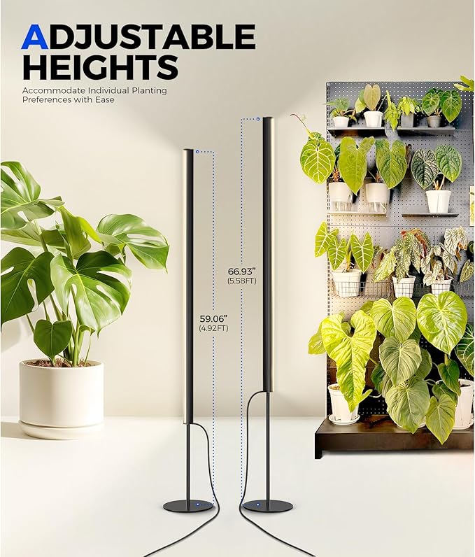 Barrina T1S Standing Grow Light for Indoor Plants with Timer, 65W 660nm High PPFD Full Spectrum, Tera Series Vertical Grow Lights Adjustable Height 5FT-5.6FT, Foot Switch, Non-Glare Design, Black