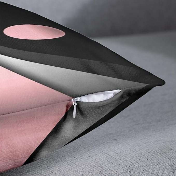 Emvency Set of 4 Soft Pink Throw Pillow Covers Modern Abstract Black Grey Stripes Gray White Acrylic Bold Decorative Pillow Cases Home Decor Square 18x18 Inches Pillowcases
