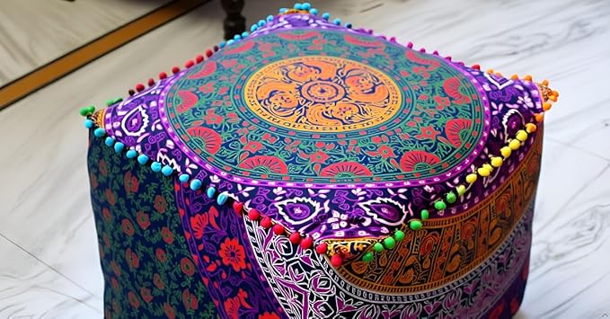 CRAFT KALA Mandala Meditation Floor Pillows Square Pillow Cover Seating Decorative Adults Bohemian Floor Cushion Cover Outdoor Living Room Throw Ottoman Poufs Cover 16X16X14 inches, Multi Six Color