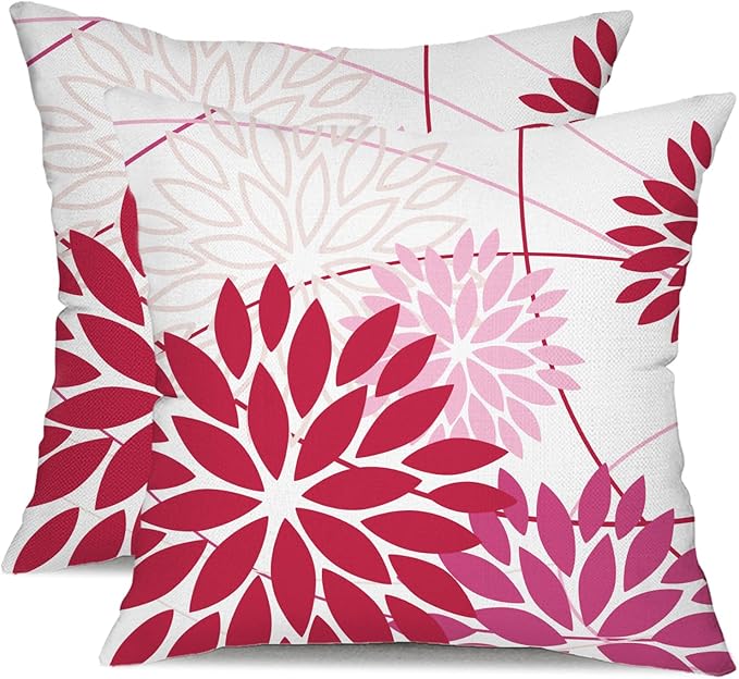 DFXSZ Shades of Pink Floral Pillow Covers 18x18 Set of 2 Outdoor Waterproof Decorative Throw Pillows Summer Pillow Covers Polyester Cushion Case Decor for Couch Patio Funiture Garden Porch 011F18