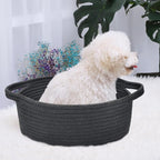 ABenkle Small Basket with Handles - Decorative Durable Rope Woven Storage Bin Shelf Storage Organizer Cube, Easter Baby Gift Basket, 12"x8"x5", Black