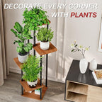 AZERPIAN Plant Stand 5 Tier Indoor Metal Flower Shelf for Multiple Plants Corner Tall Flower Holders for Patio Garden Living Room Balcony Bedroom, Walnut (5 Tier-Walnut)