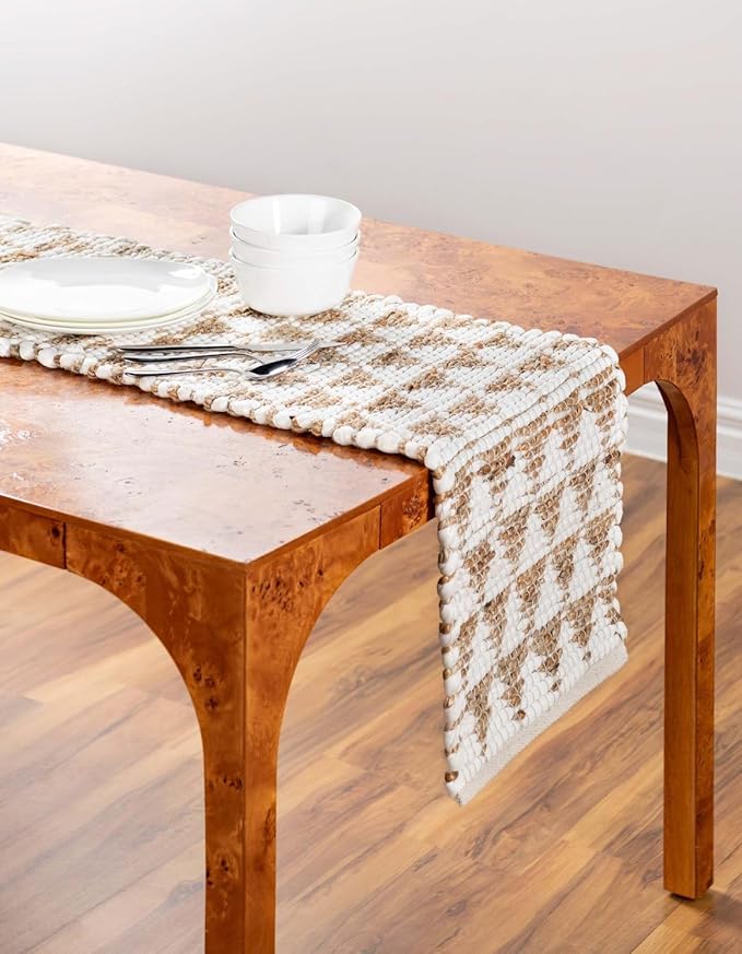 Unique Loom Chindi Jute Collection Area Rug (1' 2" x 6' 1" Table Runner, White/ Natural)