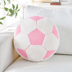 Soccer Pillow,15" Soccer Shaped Pillow Floor Cushion Seating Cushion with Faux Rabbit Fur,Round Soccer Throw Pillow Room Décor for Sofa Couch Living Room (Pink)