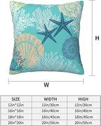 Coastal Beach Pillow Covers 18x18 Set of 2, Starfish Coral Seahorse Throw Pillow Covers Outdoor Decorative Pillow Case for Couch Bed Sofa Cushion Home Decor