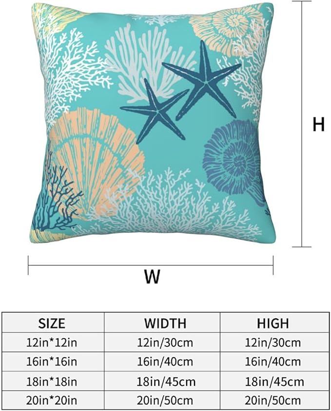 Coastal Beach Pillow Covers 18x18 Set of 2, Starfish Coral Seahorse Throw Pillow Covers Outdoor Decorative Pillow Case for Couch Bed Sofa Cushion Home Decor