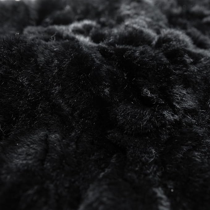 MOOX Rabbit Fur Throw Pillow Covers Decorative Fluffy Soft Fuzzy Plush Luxury Genuine Animal Skin Lumbar Pillow 12"x20" Cushion Cover, Couch-Black