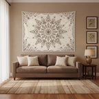 Accnicc Boho Floral Mandala Tapestry Wall Hanging Bohemian Beige Flower Tapestry Aesthetic Hippie Indian Small Tapestries for Bedroom Living Room Dorm Decor 48 x 36 Inch