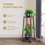 2 Tier Round Plants Stand Pedestal Indoor ,Wood Single Plant Shelf Corner,12 Inch Plant Pot Holder Rack ,Tall Flower Stands Shelves for Living Room Patio Balcony Outdoor,Rustic,Walnut