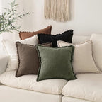 MIULEE Decorative Throw Pillow Covers Neutral Linen Fringe Throw Pillows Euro Shams Set of 2 Chocolate Brown Boho Farmhouse Cushion Covers for Couch Sofa Bed Living Room Spring Home Decor 24x24 Inch
