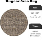 HUGEAR Round Rug 5ft Entryway Rugs Machine Washable Retro Brown Hallway Area Rug 5x5 Small Circle Vintage Rug Floral Low Pile Carpet Soft Throw Rug Living Room Office Laundry Room Entrance Non Slip