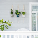 Mkono 3 Pack 39 Inch Macrame Plant Hangers Indoor Wall Hanging Planter Basket Flower Pot Holder Boho Home Decor, Ivory