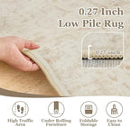 Beige Large 10x14 Area Rugs, Washable Non Slip Big Rug for Living Room Bedroom, Distressed Medallion Vintage Neutral Big Carpet Rugs for Dinig Room Family Rooms, Low Pile Thin