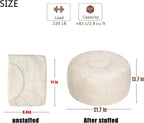 Thgonwid Unstuffed Moroccan Storage Pouf Foot Stool Ottoman Seat Handmade Faux Leather Bean Bag Floor Chair Foot Rest for Living Room, Bedroom or Balcony (Ivory White)