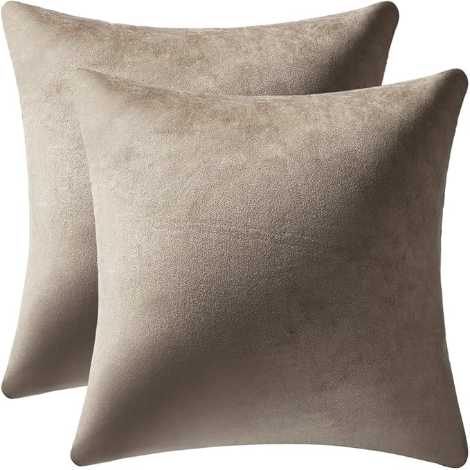 Euro Sham Covers 24x24 Taupe: Pack of 2 Cozy Soft Velvet Square Modern Luxury Decorative Throw Pillow Cases for Sofa Couch Living Room Bed Home Decor