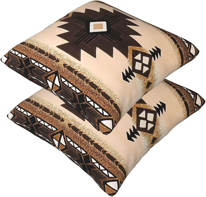 Western Southwest Aztec Pillow Covers 18x18 Set of 2, Native American Brown Throw Pillow Covers Outdoor Decorative Pillow Case for Couch Bed Sofa Cushion Home Decor
