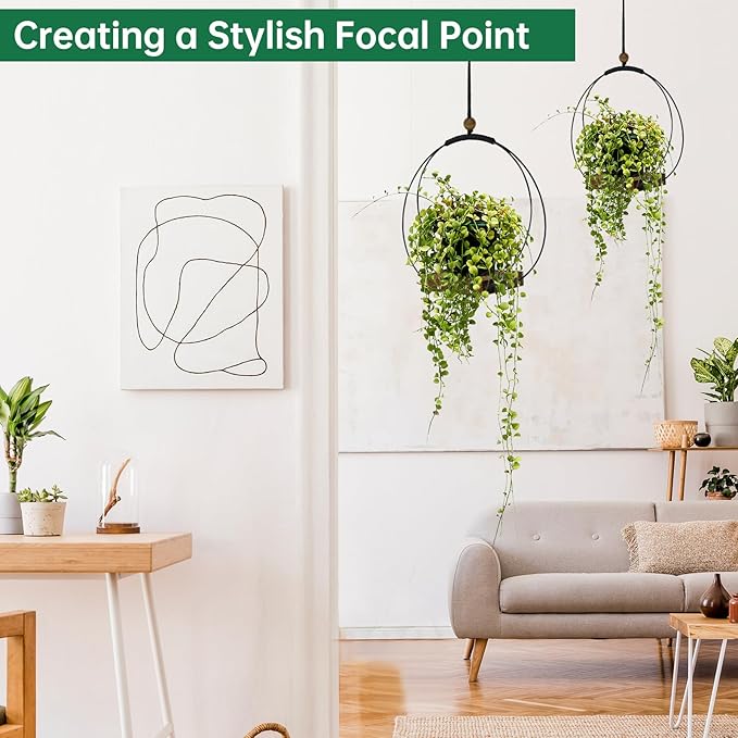 Hanging Planter for Indoor Plants, Black Plant Hanger Indoor with Sturdy Wood Base, Modern Boho Macrame Plant Hanger for 3-5.5 Inch Pot, Hanging Wall Ceiling Window Home Decor (Pots Not Included)