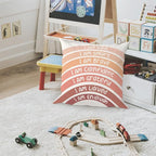 QIYUHOY Orange Kids Rainbow Classroom Throw Pillow Covers, Reading Nook Calming Corner Playroom Decor Pillow Case, Orange Play Room Throw Pillow Cover Decor for Girls Boys Room, 18x18 Inch