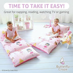 Butterfly Craze Floor Pillow Case - Lounger Support & Guest Bed Setup - Machine Washable Cover for Studio Apartment Essentials - Adjustable Floor Seating for Kids & Adults - Queen, Pink Ballerina