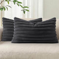Pallene Faux Fur Plush Lumbar Throw Pillow Covers 12x20 Set of 2, Luxury Soft Fluffy Striped Decorative Pillow Covers for Sofa, Couch, Living Room, Dark Grey