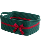 CHICVITA Small Storage Basket for Gifts, Cute Rope Gift Baskets for Christmas, Decorative Rectangle Woven Basket with Handles for Towels, Toys, 13"x 10"x 5", Green