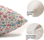 Easter Pink Blue Floral Pillow Covers 12x20 Set of 2 Spring Vintage Rustic Old Style Cute Flower Cream Print Decorative Outdoor Pillowcases Farmhouse Throw Cushion Case Decor for Couch Sofa Bed