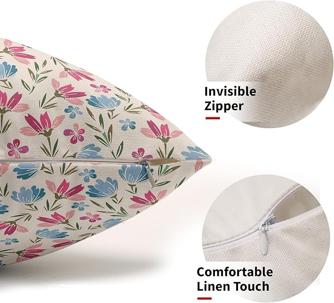 Easter Pink Blue Floral Pillow Covers 12x20 Set of 2 Spring Vintage Rustic Old Style Cute Flower Cream Print Decorative Outdoor Pillowcases Farmhouse Throw Cushion Case Decor for Couch Sofa Bed