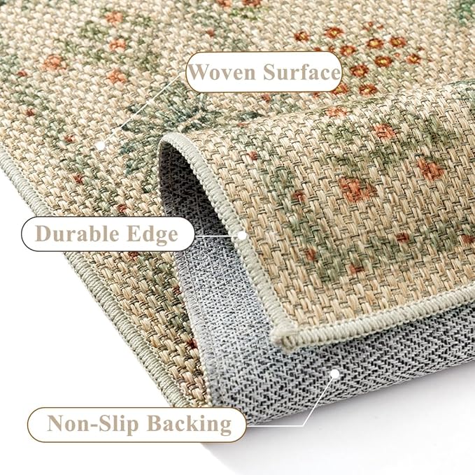 3x5 Easy Jute Outdoor Patio Rug Washable Brown Printed Entrance Area Rug for Living Room Lightweight Non Slip No Sheding Doormat Entryway Farmhouse Bedroom Backyard Kitchen Deck