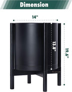 D'vine Dev Planter Pot with Stand - 14 Inch Plastic Cylinder Flower Pot with Wood Planter Holder for Indoor, Matte Black Pot + Ebony Stand, 55-C-T-2