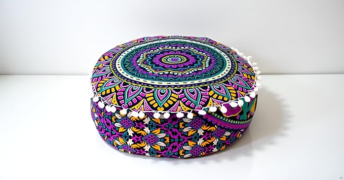 INDIAN CRAFT CASTLE ICC Floor Pillows & Cushion Covers Decorative Hippie Mandala Pouf Pillow Covers Seating Meditation Cushion Cover Large Boho Ottoman Case Pillowcase Couch New Pink, 24" Round